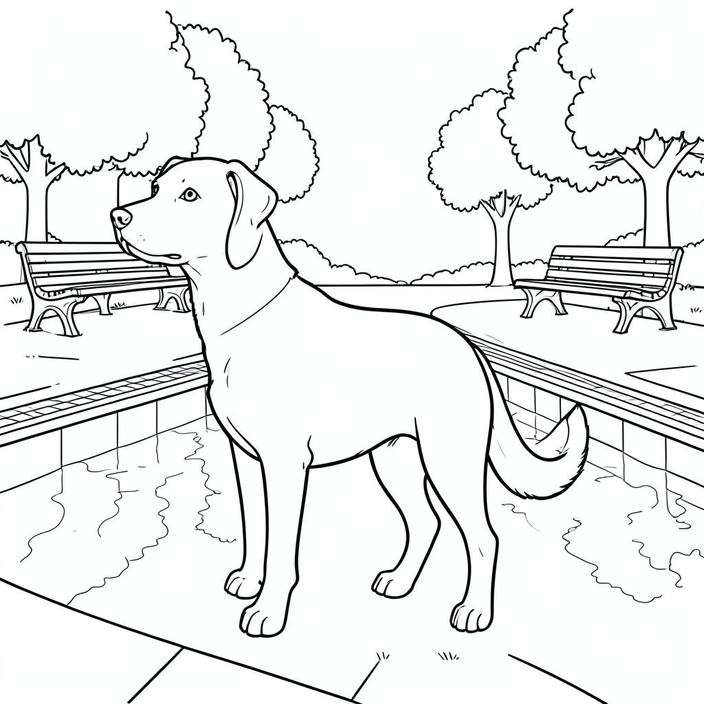 solo, chủ đề đơn, một đầu, hai mắt, hai tai, bốn chân, một đuôi, tỷ lệ tự nhiên, quy mô thích hợp trong môi trường, đúng giải phẫu,, hồ bơi, công viên tưởng niệm, băng ghế, yên tĩnh, phản chiếu, dọn dẹp, đơn giản, lý lịch, phong cảnh, cây cối, trang tô màu, nghệ thuật đường, nền trắng, solo, chủ đề đơn, đúng về mặt giải phẫu, giải phẫu hoàn hảo