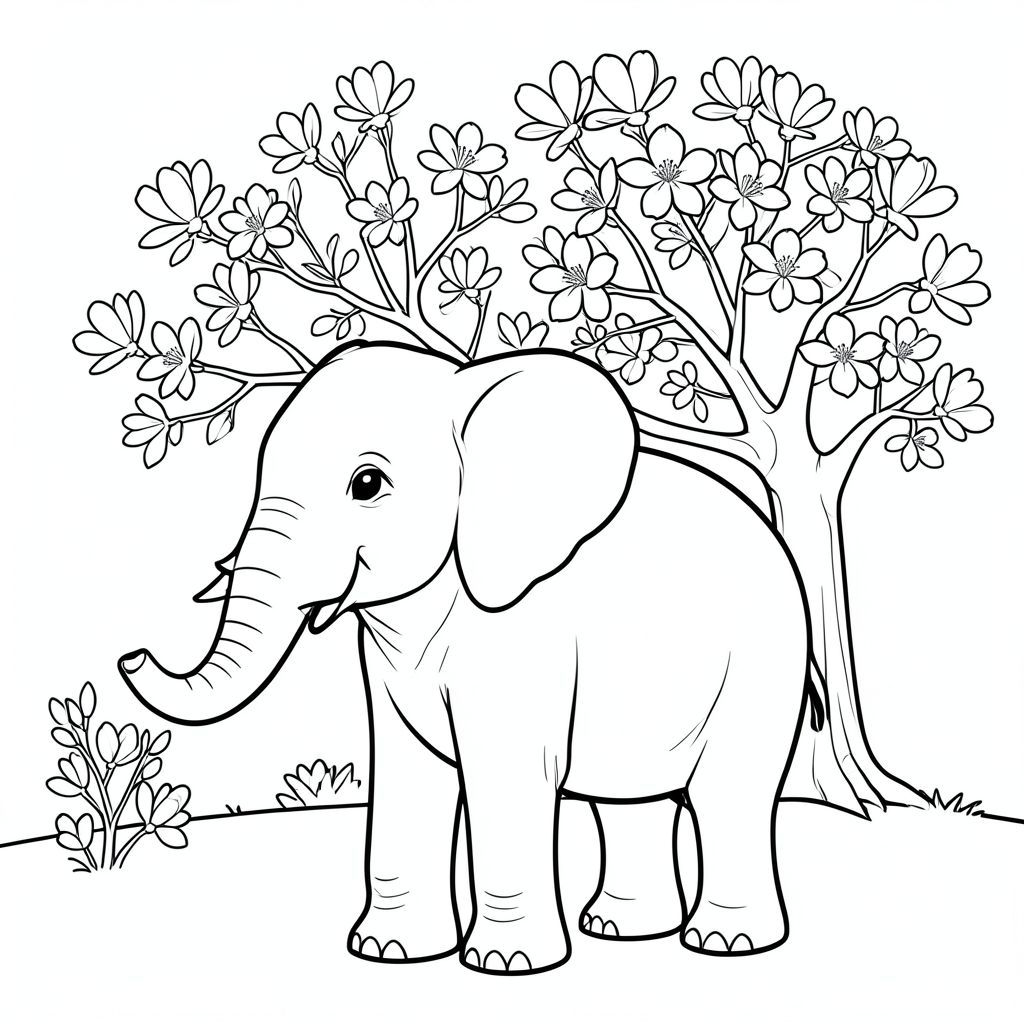 solo, một con voi, một đầu, hai mắt, hai tai lớn, một thân cây, bốn chân, một đuôi, bàn chân trên mặt đất vững chắc, tỷ lệ tự nhiên, quy mô thích hợp trong môi trường, đúng về mặt giải phẫu, voi, Mộc lan, hoa, trắng, nở hoa, đầy, cây, lớn, đơn giản, dọn dẹp, lý lịch, trang tô màu, nghệ thuật đường, nền trắng, solo, chủ đề đơn, đúng giải phẫu, giải phẫu hoàn hảo