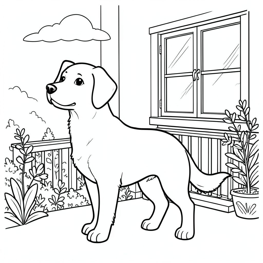 solo, chủ đề đơn, một đầu, hai mắt, hai tai, bốn chân, một đuôi, tỷ lệ tự nhiên, quy mô thích hợp trong môi trường, đúng giải phẫu,, Ban công, cửa sổ, thực vật, vườn, ánh sáng mặt trời, bầu trời quang đãng, đơn giản, sạch sẽ, yên bình, yên tĩnh, trang màu, nghệ thuật đường, nền trắng, solo, chủ đề đơn, đúng về mặt giải phẫu, giải phẫu hoàn hảo