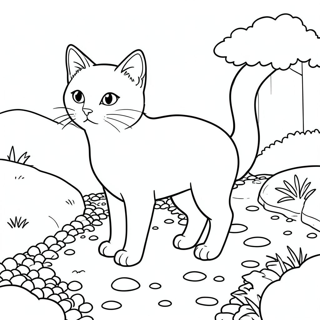 solo, chủ đề đơn, một đầu, hai mắt, hai tai, bốn chân, một đuôi, tỷ lệ tự nhiên, quy mô thích hợp trong môi trường, đúng giải phẫu, con mèo, Đường sỏi, con đường, đơn giản, sạch sẽ, yên bình, vườn Nhật Bản, nhỏ, lý lịch, đường thẳng, thẳng, trang màu, nghệ thuật đường, nền trắng, solo, chủ đề đơn, đúng về giải phẫu, giải phẫu hoàn hảo