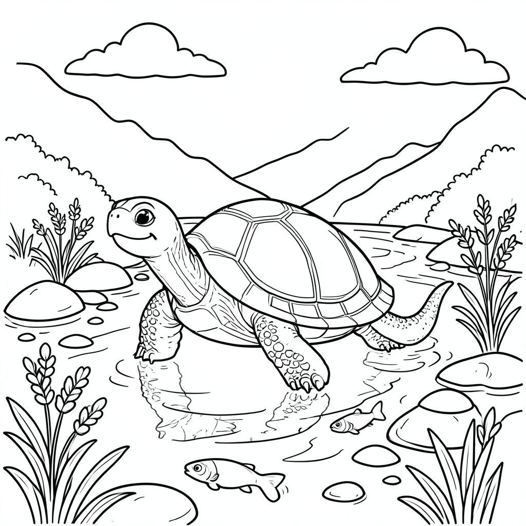 solo, rùa đơn, một đầu, hai mắt, bốn chân, một vỏ, một đuôi, bàn chân trên nền vững chắc, tỷ lệ tự nhiên, quy mô thích hợp trong môi trường, đúng giải phẫu, rùa, suối núi, cải xoong, cá nhỏ, nước trong, đá, đá mịn, ánh sáng mặt trời, phản chiếu, dòng chảy nhẹ nhàng, bầu trời, trang màu, nghệ thuật đường, nền trắng, solo, chủ đề đơn, đúng giải phẫu, giải phẫu hoàn hảo