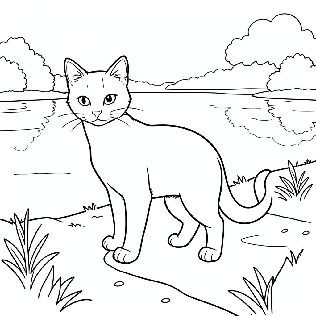 solo, chủ đề đơn, một đầu, hai mắt, hai tai, bốn chân, một đuôi, tỷ lệ tự nhiên, quy mô thích hợp trong môi trường, đúng giải phẫu, con mèo, Hồ, bờ biển, gương, vẫn, điềm tĩnh, Nước, rõ ràng, mịn, phản chiếu, nhỏ, trang màu, nghệ thuật đường nét, nền trắng, solo, chủ đề đơn, chính xác về mặt giải phẫu, giải phẫu hoàn hảo