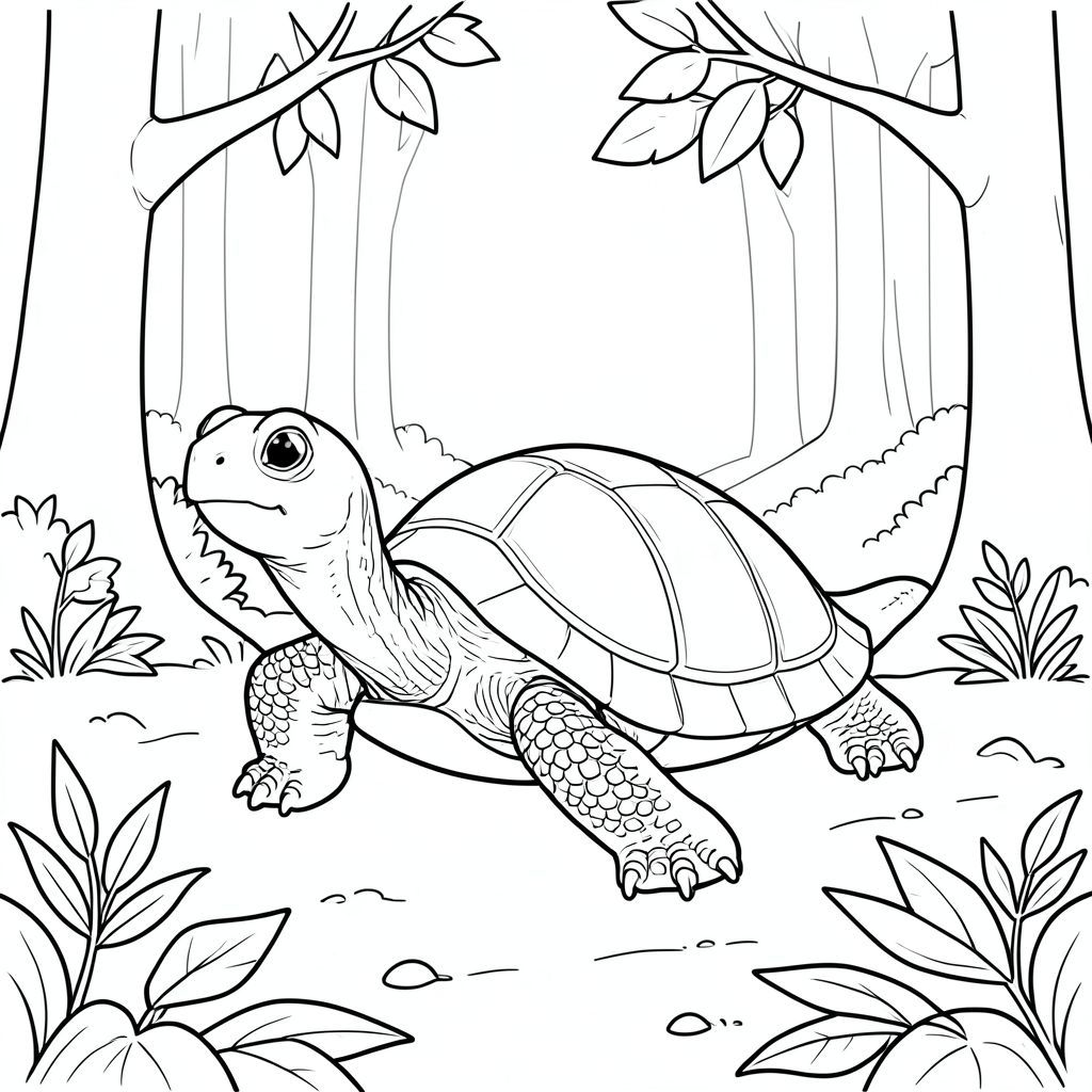 solo, rùa đơn, một đầu, hai mắt, bốn chân, một vỏ, một đuôi, bàn chân trên mặt đất vững chắc, tỷ lệ tự nhiên, quy mô thích hợp trong môi trường, đúng giải phẫu, rùa, rừng, ánh sáng mặt trời, lốm đốm, sàn rừng, lá, chi nhánh, bầu trời quang đãng, nền đơn giản, dọn dẹp, tuyến tính, trang màu, nghệ thuật đường, nền trắng, solo, chủ đề đơn, đúng giải phẫu, giải phẫu hoàn hảo