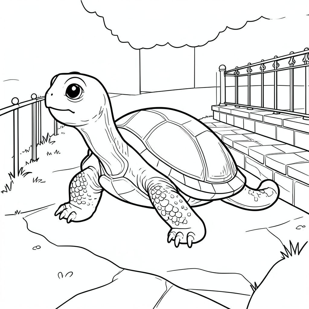 solo, Rùa đơn, một đầu, hai mắt, bốn chân, một vỏ, một đuôi, bàn chân trên mặt đất vững chắc, tỷ lệ tự nhiên, quy mô thích hợp trong môi trường, đúng giải phẫu, rùa, kênh hẹp, gạch, bàn là, lan can, con đường, đơn giản, sạch sẽ, lý lịch, tắt tiếng, sách truyện, trang tô màu, nghệ thuật đường, nền trắng, solo, chủ đề đơn, đúng giải phẫu, giải phẫu hoàn hảo