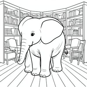 Độc lập, một con voi, một đầu, hai mắt, hai tai lớn, một thân cây, bốn chân, một đuôi, bàn chân trên nền vững chắc, tỷ lệ tự nhiên, quy mô thích hợp trong môi trường, đúng về mặt giải phẫu, voi, giá sách, kệ, ngăn xếp, hàng, ghế đọc sách, thoải mái, ấm cúng, mờ mịt, mềm, sàn gỗ, trang màu, nghệ thuật đường, nền trắng, solo, chủ đề đơn, đúng giải phẫu, giải phẫu hoàn hảo