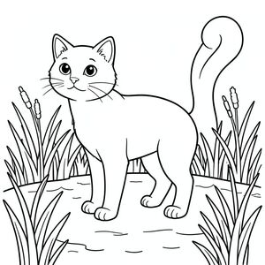 solo, chủ đề đơn, một đầu, hai mắt, hai tai, bốn chân, một đuôi, tỷ lệ tự nhiên, quy mô thích hợp trong môi trường, chính xác về mặt giải phẫu, con mèo, bò đực, đất ngập nước, ao, cánh đồng, cỏ, đơn giản, sạch sẽ, lý lịch, vẽ tay, vẽ nguệch ngoạc, tô màu, nghệ thuật đường, nền trắng, solo, chủ đề đơn, đúng về mặt giải phẫu, giải phẫu hoàn hảo