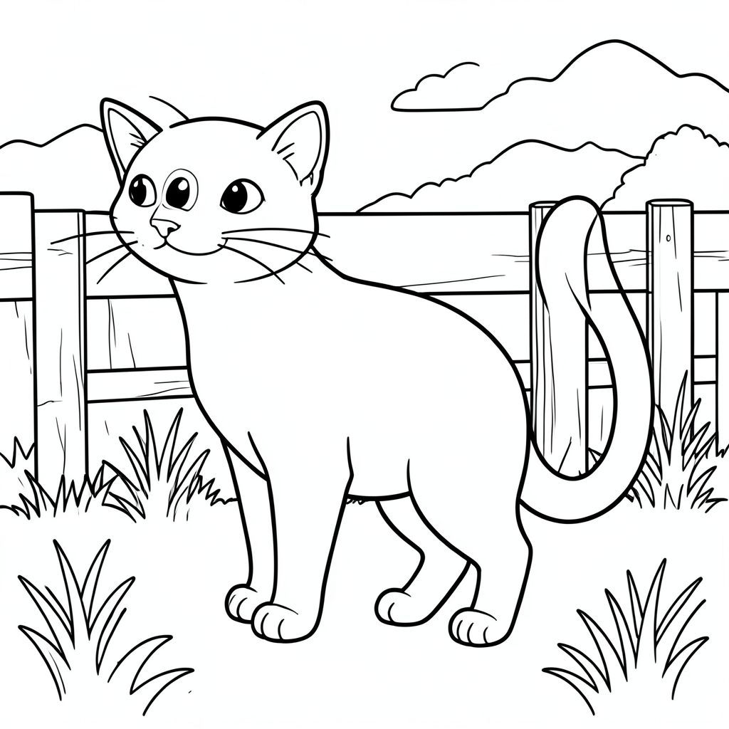 solo, chủ đề đơn, một đầu, hai mắt, hai tai, bốn chân, một đuôi, tỷ lệ tự nhiên, quy mô thích hợp trong môi trường, đúng giải phẫu, con mèo, Bãi cỏ, hàng rào, cỏ khô, cỏ, đơn giản, dọn dẹp, lý lịch, Bằng gỗ, nhỏ, yên bình, trang màu, nghệ thuật đường, nền trắng, Solo, chủ đề đơn, đúng về mặt giải phẫu, giải phẫu hoàn hảo