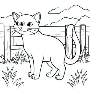 solo, chủ đề đơn, một đầu, hai mắt, hai tai, bốn chân, một đuôi, tỷ lệ tự nhiên, quy mô thích hợp trong môi trường, đúng giải phẫu, con mèo, Bãi cỏ, hàng rào, cỏ khô, cỏ, đơn giản, dọn dẹp, lý lịch, Bằng gỗ, nhỏ, yên bình, trang màu, nghệ thuật đường, nền trắng, Solo, chủ đề đơn, đúng về mặt giải phẫu, giải phẫu hoàn hảo