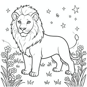 solo, chủ đề đơn, một đầu, hai mắt, hai tai, bốn chân, một đuôi, tỷ lệ tự nhiên, quy mô thích hợp trong môi trường, đúng giải phẫu, sư tử, Buổi tối ấm áp, đồng cỏ, sân sau, Đom đóm, các ngôi sao, mềm, cỏ, hoa, nền đơn giản, dọn dẹp, trang màu, nghệ thuật đường, nền trắng, solo, chủ đề đơn, chính xác về mặt giải phẫu, giải phẫu hoàn hảo