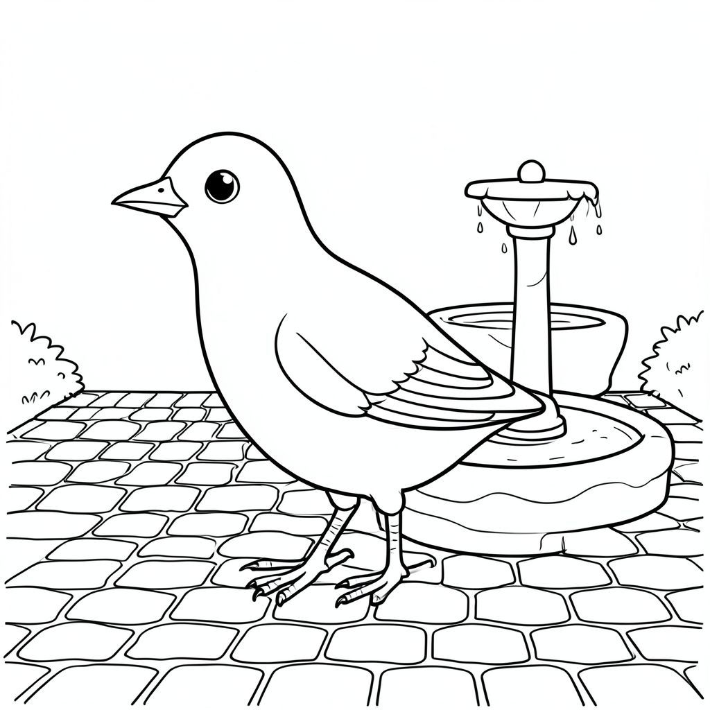 Độc lập, một con chim, một đầu, hai mắt, một mỏ, hai cánh, hai chân, một đuôi, tỷ lệ tự nhiên, quy mô thích hợp trong môi trường, đúng giải phẫu, chim, Đài phun nước, sân, Đá cuội, nhỏ, đơn giản, dọn dẹp, lý lịch, đá, con đường, nhỏ, trang tô màu, nghệ thuật đường, nền trắng, solo, chủ đề đơn, chính xác về mặt giải phẫu, giải phẫu hoàn hảo