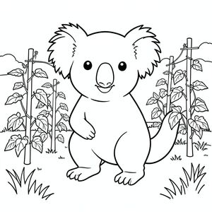 solo, chủ đề đơn, một đầu, hai mắt, hai tai, bốn chân, một đuôi, tỷ lệ tự nhiên, quy mô thích hợp trong môi trường, đúng về mặt giải phẫu, Koala, Vườn rau, cọc cà chua, Cột đậu, nền đơn giản, môi trường sạch sẽ, nhỏ, thuần khiết, Hình dạng đơn giản, cỏ, cánh đồng, trang tô màu, nghệ thuật đường nét, nền trắng, solo, chủ đề đơn, đúng giải phẫu, giải phẫu hoàn hảo