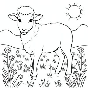 solo, chủ đề đơn, một đầu, hai mắt, hai tai, bốn chân, một đuôi, tỷ lệ tự nhiên, quy mô thích hợp trong môi trường, đúng giải phẫu, Cừu, Đồng cỏ, nắng, cánh đồng, cỏ, hoa, nhỏ, đơn giản, sạch sẽ, lý lịch, phong cảnh, trang màu, nghệ thuật đường, nền trắng, solo, chủ đề đơn, đúng về mặt giải phẫu, giải phẫu hoàn hảo