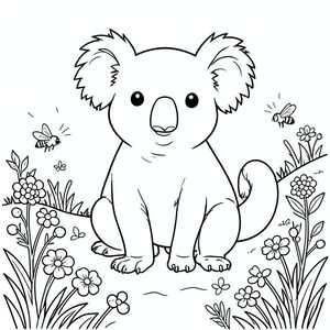 solo, chủ đề đơn, một đầu, hai mắt, hai tai, bốn chân, một đuôi, tỷ lệ tự nhiên, quy mô thích hợp trong môi trường, đúng giải phẫu, Koala, Quả mọng, sườn đồi, nắng, cỏ, hoa dại, ong, ù, đơn giản, sạch sẽ, lý lịch, trang màu, nghệ thuật đường, nền trắng, solo, chủ đề đơn, đúng về giải phẫu, giải phẫu hoàn hảo