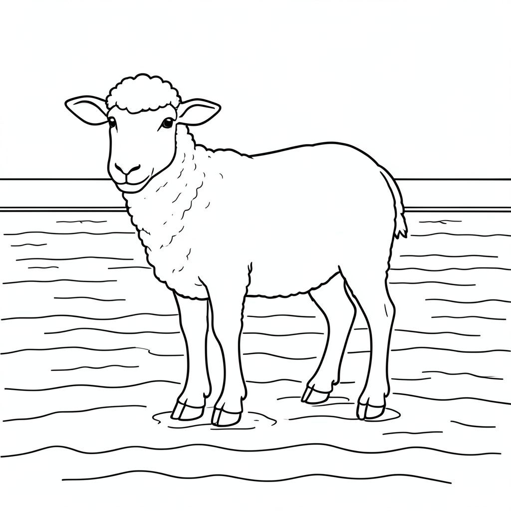 solo, chủ đề đơn, một đầu, hai mắt, hai tai, bốn chân, một đuôi, tỷ lệ tự nhiên, quy mô thích hợp trong môi trường, đúng giải phẫu, Cừu, bãi biển, rộng, bằng phẳng, thủy triều xuống, cát gợn sóng, ướt, sạch sẽ, đơn giản, Môi trường, Đường chân trời, trang màu, nghệ thuật đường, nền trắng, solo, chủ đề đơn, đúng giải phẫu, giải phẫu hoàn hảo