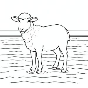 solo, chủ đề đơn, một đầu, hai mắt, hai tai, bốn chân, một đuôi, tỷ lệ tự nhiên, quy mô thích hợp trong môi trường, đúng giải phẫu, Cừu, bãi biển, rộng, bằng phẳng, thủy triều xuống, cát gợn sóng, ướt, sạch sẽ, đơn giản, Môi trường, Đường chân trời, trang màu, nghệ thuật đường, nền trắng, solo, chủ đề đơn, đúng giải phẫu, giải phẫu hoàn hảo