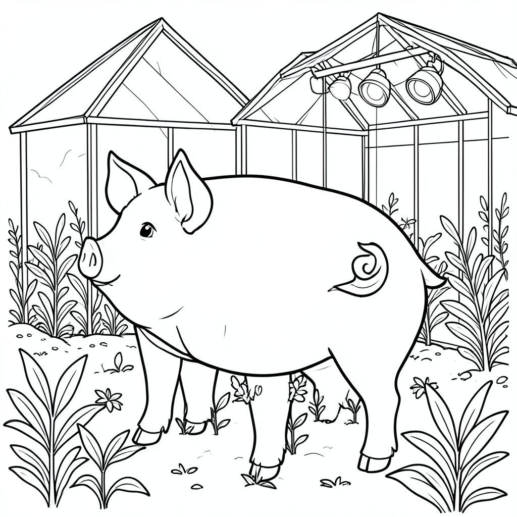 solo, chủ đề đơn, một đầu, hai mắt, hai tai, bốn chân, một đuôi, tỷ lệ tự nhiên, quy mô thích hợp trong môi trường, đúng giải phẫu, con lợn, nhà kính, cây con, phát triển đèn, ánh sáng mặt trời, đơn giản, sạch sẽ, trong nhà, nông thôn, lý lịch, tán lá, trang màu, nghệ thuật đường, nền trắng, solo, chủ đề đơn, chính xác về mặt giải phẫu, giải phẫu hoàn hảo