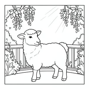 solo, chủ đề đơn, một đầu, hai mắt, hai tai, bốn chân, một đuôi, tỷ lệ tự nhiên, quy mô thích hợp trong môi trường, đúng giải phẫu, Cừu, Ban công, cây xanh, cây treo, vườn, xem, Ánh sáng mặt trời, đơn giản, dọn dẹp, yên tĩnh, nhỏ, trang màu, nghệ thuật đường, nền trắng, solo, chủ đề đơn, đúng về mặt giải phẫu, giải phẫu hoàn hảo