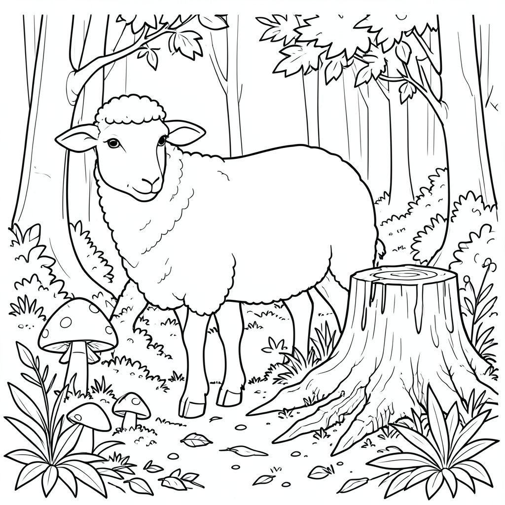 solo, chủ đề đơn, một đầu, hai mắt, hai tai, bốn chân, một đuôi, tỷ lệ tự nhiên, quy mô thích hợp trong môi trường, đúng giải phẫu, Cừu, vá nấm, Gốc cây thối rữa, rừng ẩm, mùa thu, tán lá, Lá, ánh sáng mặt trời, đất, kết cấu, rêu, trang màu, nghệ thuật đường nét, nền trắng, solo, chủ đề đơn, đúng về mặt giải phẫu, giải phẫu hoàn hảo