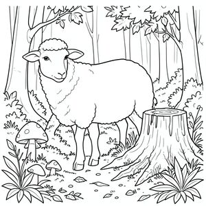 solo, chủ đề đơn, một đầu, hai mắt, hai tai, bốn chân, một đuôi, tỷ lệ tự nhiên, quy mô thích hợp trong môi trường, đúng giải phẫu, Cừu, vá nấm, Gốc cây thối rữa, rừng ẩm, mùa thu, tán lá, Lá, ánh sáng mặt trời, đất, kết cấu, rêu, trang màu, nghệ thuật đường nét, nền trắng, solo, chủ đề đơn, đúng về mặt giải phẫu, giải phẫu hoàn hảo