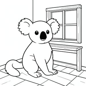 solo, chủ đề đơn, một đầu, hai mắt, hai tai, bốn chân, một đuôi, tỷ lệ tự nhiên, quy mô thích hợp trong môi trường, đúng về mặt giải phẫu, Koala, Kệ đồ chơi, Chỗ ngồi cửa sổ, sàn nhà, khung gỗ, nền đơn giản, dọn dẹp, trắng, ấm cúng, nhỏ, phòng, trang màu, nghệ thuật đường, nền trắng, solo, chủ đề đơn, đúng về mặt giải phẫu, giải phẫu hoàn hảo