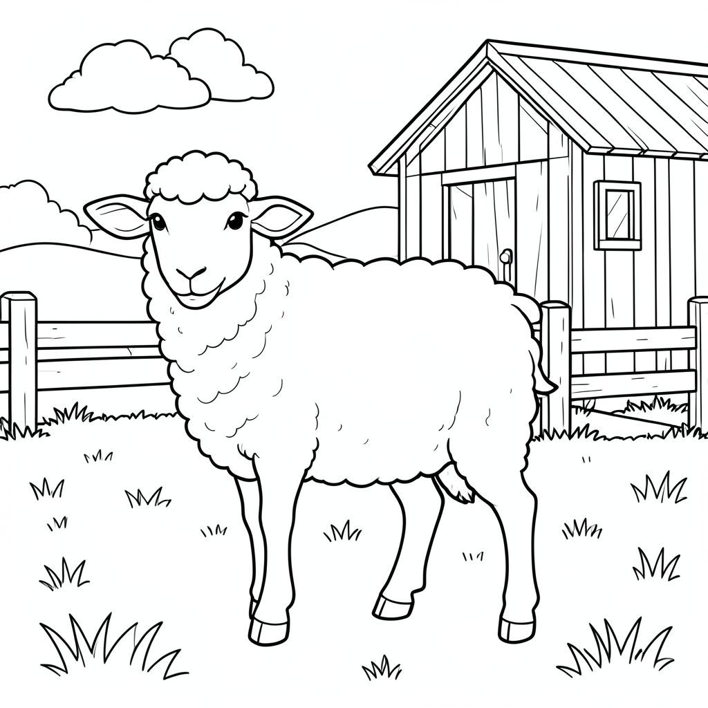 solo, chủ đề đơn, một đầu, hai mắt, hai tai, bốn chân, một đuôi, tỷ lệ tự nhiên, quy mô thích hợp trong môi trường, đúng giải phẫu, Cừu, chuồng gà, Nông trại, Hàng rào gỗ, nền đơn giản, Môi trường sạch sẽ, nhỏ, Nông thôn, cánh đồng cỏ, ánh sáng mặt trời, đơn giản, trang màu, nghệ thuật đường, nền trắng, solo, chủ đề đơn, đúng giải phẫu, giải phẫu hoàn hảo