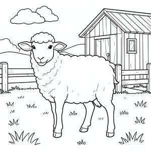 solo, chủ đề đơn, một đầu, hai mắt, hai tai, bốn chân, một đuôi, tỷ lệ tự nhiên, quy mô thích hợp trong môi trường, đúng giải phẫu, Cừu, chuồng gà, Nông trại, Hàng rào gỗ, nền đơn giản, Môi trường sạch sẽ, nhỏ, Nông thôn, cánh đồng cỏ, ánh sáng mặt trời, đơn giản, trang màu, nghệ thuật đường, nền trắng, solo, chủ đề đơn, đúng giải phẫu, giải phẫu hoàn hảo