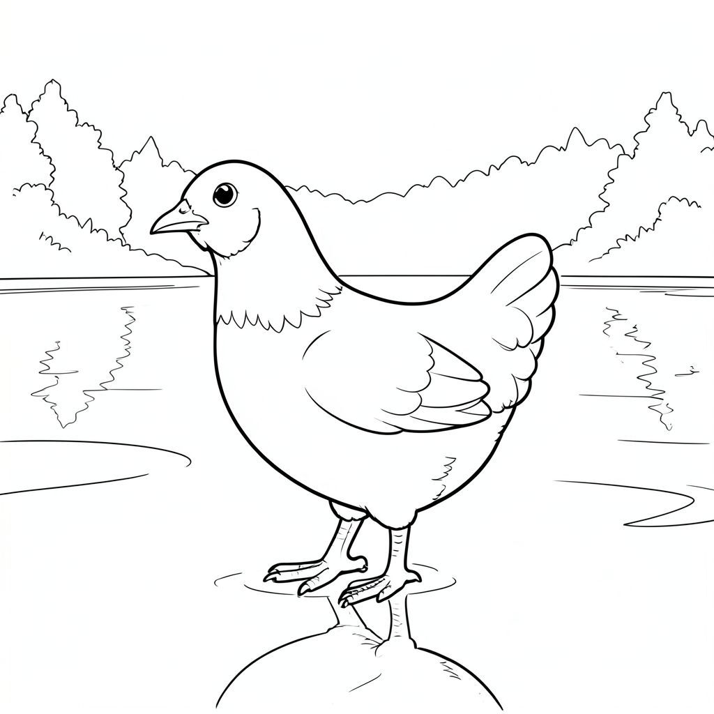 solo, một con chim, một đầu, hai mắt, một mỏ, hai cánh, hai chân, một đuôi, tỷ lệ tự nhiên, quy mô thích hợp trong môi trường, đúng giải phẫu, gà, hồ, điềm tĩnh, bình minh, sương mù, trỗi dậy, trong, nước, mịn, phản chiếu, bằng gỗ, trang màu, nghệ thuật đường, nền trắng, solo, chủ đề đơn, chính xác về mặt giải phẫu, giải phẫu hoàn hảo