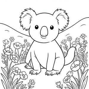 solo, chủ đề đơn, một đầu, hai mắt, hai tai, bốn chân, một đuôi, tỷ lệ tự nhiên, quy mô thích hợp trong môi trường, đúng giải phẫu, Koala, Cánh đồng anh túc, hoa, sườn đồi, nhẹ nhàng, nắng, đơn giản, sạch sẽ, lý lịch, phong cảnh, thảm thực vật, trang tô màu, nghệ thuật đường, nền trắng, solo, chủ đề đơn, đúng về mặt giải phẫu, giải phẫu hoàn hảo