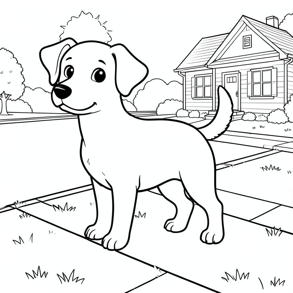 solo, chủ đề đơn, một đầu, hai mắt, hai tai, bốn chân, một đuôi, tỷ lệ tự nhiên, quy mô thích hợp trong môi trường, đúng giải phẫu,, đường có nắng, đường ngoại ô, nền đơn giản, dọn dẹp, cỏ, vỉa hè, nhỏ, vui vẻ, trắng, nhà ở, trang tô màu, nghệ thuật đường, nền trắng, solo, chủ đề đơn, đúng về mặt giải phẫu, giải phẫu hoàn hảo