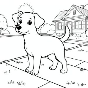 solo, chủ đề đơn, một đầu, hai mắt, hai tai, bốn chân, một đuôi, tỷ lệ tự nhiên, quy mô thích hợp trong môi trường, đúng giải phẫu,, đường có nắng, đường ngoại ô, nền đơn giản, dọn dẹp, cỏ, vỉa hè, nhỏ, vui vẻ, trắng, nhà ở, trang tô màu, nghệ thuật đường, nền trắng, solo, chủ đề đơn, đúng về mặt giải phẫu, giải phẫu hoàn hảo