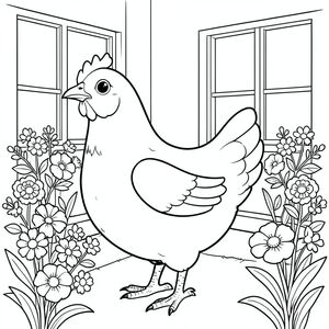 solo, một con chim, một đầu, hai mắt, một mỏ, hai cánh, hai chân, một đuôi, tỷ lệ tự nhiên, quy mô thích hợp trong môi trường, đúng giải phẫu, gà, Hoa, bó hoa, Cửa sổ, nền đơn giản, dọn dẹp, tinh khiết, sách truyện, tinh khiết, trắng, tô màu, nghệ thuật đường, nền trắng, solo, chủ đề đơn, đúng về mặt giải phẫu, giải phẫu hoàn hảo