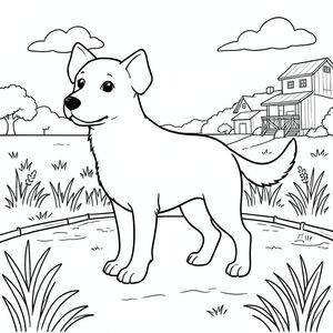 solo, chủ đề đơn, một đầu, hai mắt, hai tai, bốn chân, một đuôi, tỷ lệ tự nhiên, quy mô thích hợp trong môi trường, đúng giải phẫu, chó, cánh đồng, kênh, nước, ánh sáng mặt trời, đơn giản, sạch sẽ, nông trại, nông thôn, yên bình, rộng, trang màu, nghệ thuật đường, nền trắng, solo, chủ đề đơn, đúng về mặt giải phẫu, giải phẫu hoàn hảo