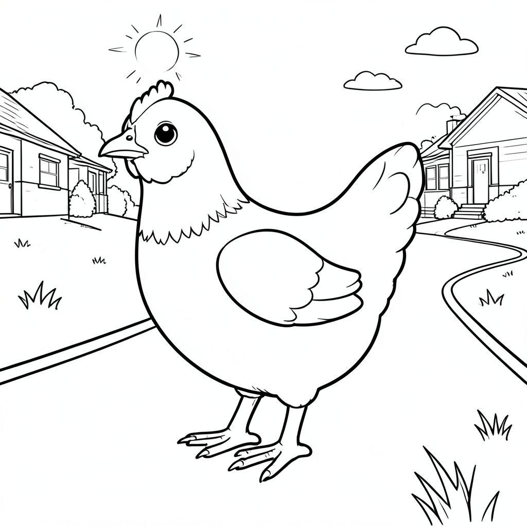 solo, một con chim, một đầu, hai mắt, một mỏ, hai cánh, hai chân, một đuôi, tỷ lệ tự nhiên, quy mô thích hợp trong môi trường, đúng về mặt giải phẫu, Gà, đường nắng, bên ngoại ô, nền đơn giản, sạch sẽ, cỏ, nhỏ, thuần khiết, không, tô màu, nghệ thuật đường, nền trắng, solo, chủ đề đơn, đúng giải phẫu, giải phẫu hoàn hảo