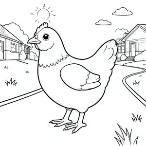 solo, một con chim, một đầu, hai mắt, một mỏ, hai cánh, hai chân, một đuôi, tỷ lệ tự nhiên, quy mô thích hợp trong môi trường, đúng về mặt giải phẫu, Gà, đường nắng, bên ngoại ô, nền đơn giản, sạch sẽ, cỏ, nhỏ, thuần khiết, không, tô màu, nghệ thuật đường, nền trắng, solo, chủ đề đơn, đúng giải phẫu, giải phẫu hoàn hảo