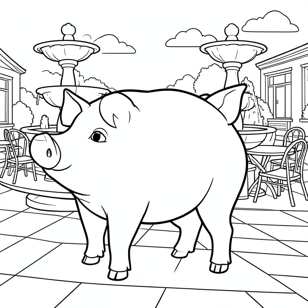 solo, chủ đề đơn, một đầu, hai mắt, hai tai, bốn chân, một đuôi, tỷ lệ tự nhiên, quy mô thích hợp trong môi trường, đúng giải phẫu, Con lợn, Quảng trường, đài phun nước, bàn quán cà phê, nền đơn giản, dọn dẹp, quảng trường, đơn giản, dọn dẹp, lý lịch, sách truyện, trang tô màu, nghệ thuật đường, nền trắng, solo, chủ đề đơn, đúng về mặt giải phẫu, giải phẫu hoàn hảo
