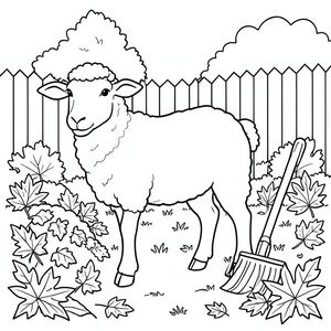 solo, chủ đề đơn, một đầu, hai mắt, hai tai, bốn chân, một đuôi, tỷ lệ tự nhiên, quy mô thích hợp trong môi trường, đúng giải phẫu, Cừu, Mùa thu, sân sau, lá, cọc, ấm áp, nắng, đơn giản, sạch sẽ, cào, trắng, trang màu, nghệ thuật đường, nền trắng, solo, chủ đề đơn, đúng về mặt giải phẫu, giải phẫu hoàn hảo