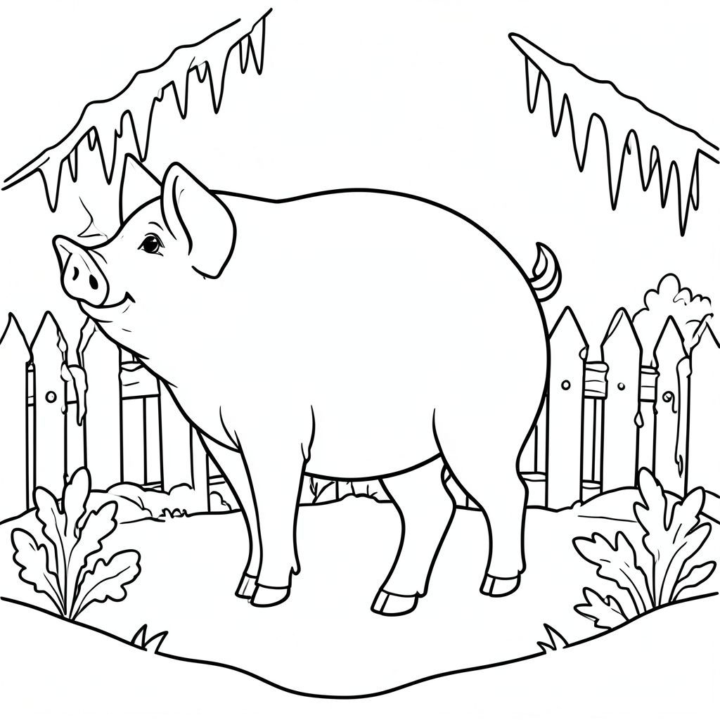 solo, chủ đề đơn, một đầu, hai mắt, hai tai, bốn chân, một đuôi, tỷ lệ tự nhiên, quy mô thích hợp trong môi trường, đúng giải phẫu, Con lợn, Sương giá, mùa đông, vườn, hàng rào, băng, tuyết, trắng, đơn giản, dọn dẹp, lý lịch, trang màu, nghệ thuật đường, nền trắng, solo, chủ đề đơn, đúng về mặt giải phẫu, giải phẫu hoàn hảo