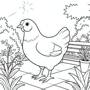 solo, một con chim, một đầu, hai mắt, một mỏ, hai cánh, hai chân, một đuôi, tỷ lệ tự nhiên, quy mô thích hợp trong môi trường, đúng về mặt giải phẫu, gà, Sân thượng, sân thượng, thực vật, băng ghế, đơn giản, dọn dẹp, lý lịch, tán lá, Ánh sáng mặt trời, xem, trang tô màu, nghệ thuật đường, nền trắng, solo, chủ đề đơn, chính xác về mặt giải phẫu, giải phẫu hoàn hảo