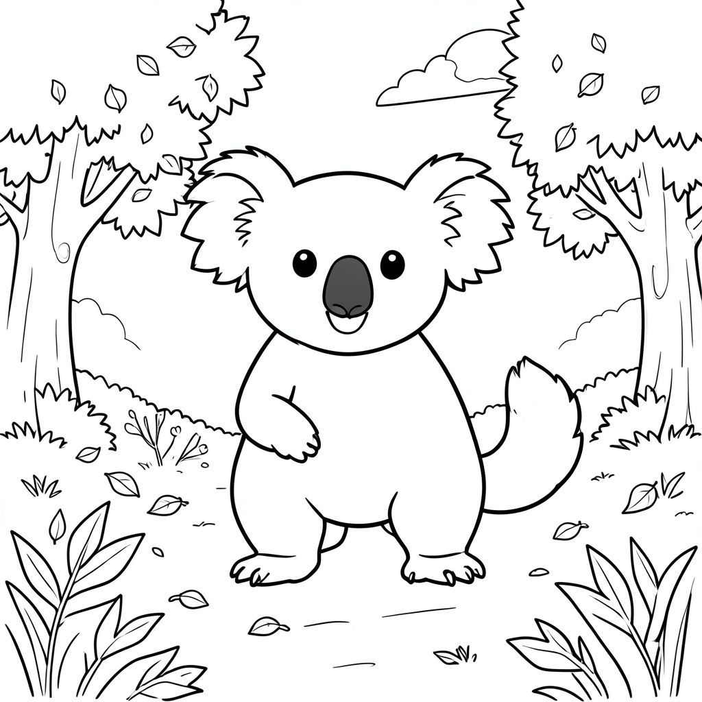 solo, chủ đề đơn, một đầu, hai mắt, hai tai, bốn chân, một đuôi, tỷ lệ tự nhiên, quy mô thích hợp trong môi trường, đúng giải phẫu, Koala, Mùa thu, lá, thổi, đường dẫn, cây cối, gió, trong sáng, Bầu trời, Ánh sáng mặt trời, đơn giản, trang màu, nghệ thuật đường, nền trắng, solo, chủ đề đơn, đúng về mặt giải phẫu, giải phẫu hoàn hảo