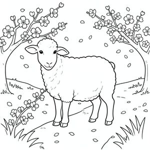 solo, chủ đề đơn, một đầu, hai mắt, hai tai, bốn chân, một đuôi, tỷ lệ tự nhiên, quy mô thích hợp trong môi trường, đúng giải phẫu, Cừu, hoa anh đào, con đường, công viên, mềm mại, rơi, Cánh hoa, nhẹ nhàng, đơn giản, dọn dẹp, lý lịch, tô màu, nghệ thuật đường, nền trắng, solo, chủ đề đơn, đúng về mặt giải phẫu, giải phẫu hoàn hảo