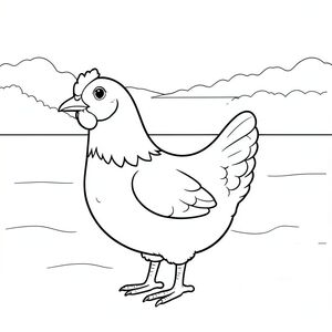 solo, một con chim, một đầu, hai mắt, một mỏ, hai cánh, hai chân, một đuôi, tỷ lệ tự nhiên, quy mô thích hợp trong môi trường, đúng về mặt giải phẫu, gà, hồ, bình tĩnh, bình minh, sương mù, tăng, rõ ràng, đường chân trời, nước, mịn, đơn giản, trang màu, nghệ thuật đường, nền trắng, solo, chủ đề đơn, chính xác về mặt giải phẫu, giải phẫu hoàn hảo