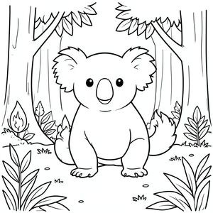 solo, chủ đề đơn, một đầu, hai mắt, hai tai, bốn chân, một đuôi, tỷ lệ tự nhiên, quy mô thích hợp trong môi trường, đúng giải phẫu, Koala, dọn rừng, hoàng hôn, cây, lá, ấm áp, ánh lửa, vòng tròn, nhỏ, ấm cúng, đơn giản, tô màu, nghệ thuật đường, nền trắng, solo, chủ đề đơn, đúng giải phẫu, giải phẫu hoàn hảo