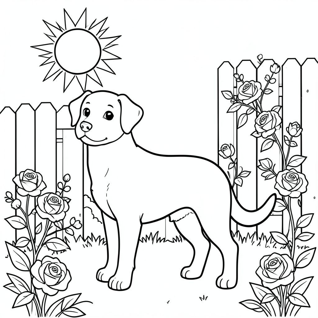 solo, chủ đề đơn, một đầu, hai mắt, hai tai, bốn chân, một đuôi, tỷ lệ tự nhiên, quy mô thích hợp trong môi trường, đúng giải phẫu,, mặt trời, vườn, hoa hồng, leo núi, hàng rào, trắng, bằng gỗ, đơn giản, dọn dẹp, lý lịch, trang màu, nghệ thuật đường, nền trắng, solo, chủ đề đơn, đúng về mặt giải phẫu, giải phẫu hoàn hảo