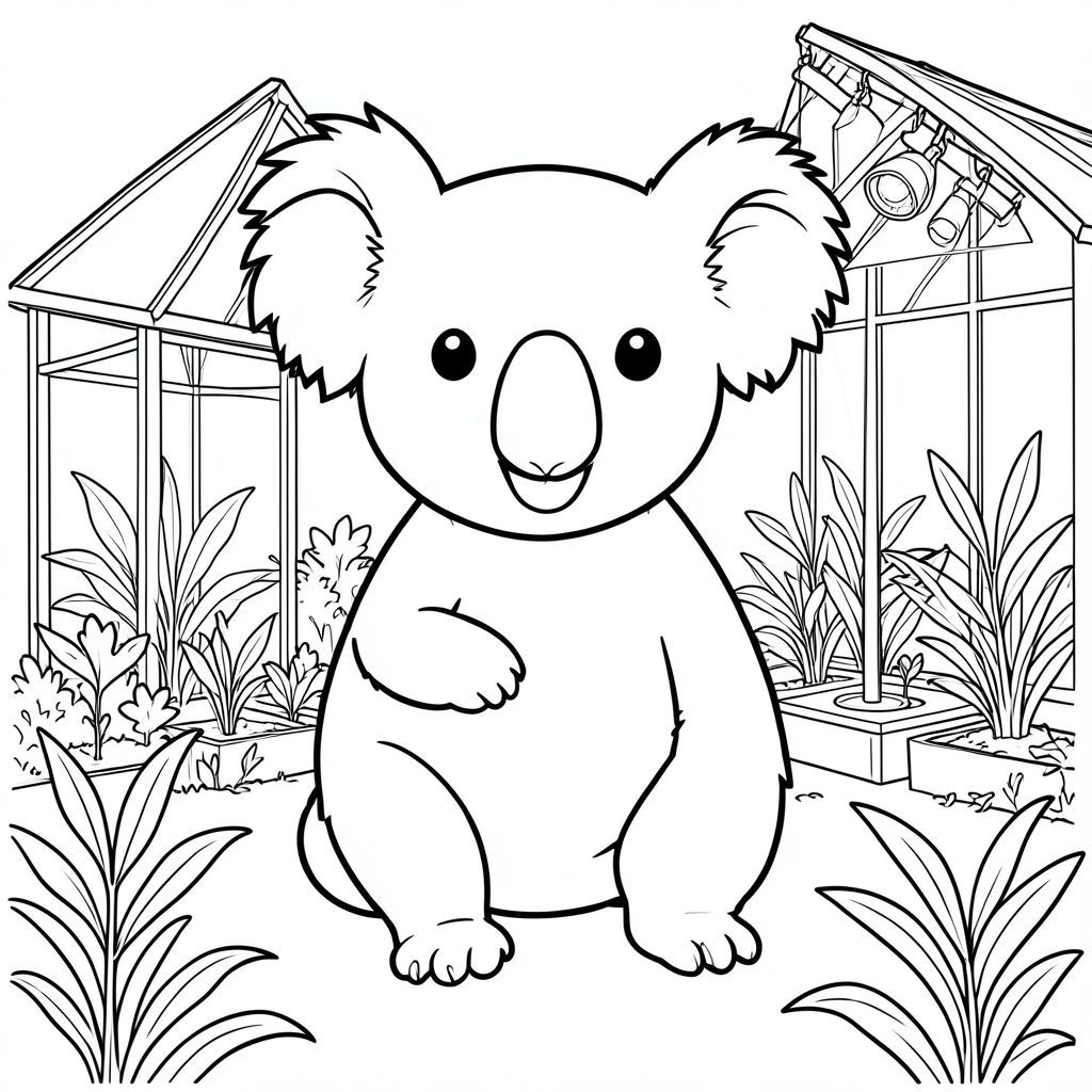 solo, chủ đề đơn, một đầu, hai mắt, hai tai, bốn chân, một đuôi, tỷ lệ tự nhiên, quy mô thích hợp trong môi trường, đúng giải phẫu, Koala, Nhà kính, cây con, phát triển đèn, ánh sáng mặt trời, thực vật, tán lá, nền đơn giản, dọn dẹp, tinh khiết, vẽ đường, trang màu, nghệ thuật đường, nền trắng, solo, chủ đề đơn, đúng giải phẫu, giải phẫu hoàn hảo