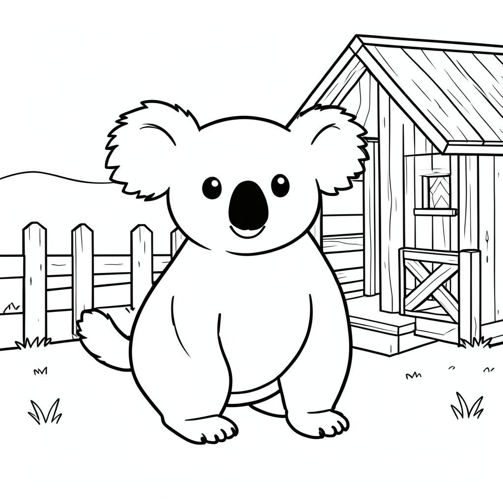 solo, chủ đề đơn, một đầu, hai mắt, hai tai, bốn chân, một đuôi, tỷ lệ tự nhiên, quy mô thích hợp trong môi trường, đúng giải phẫu, Koala, chuồng gà, Nông trại, Hàng rào gỗ, nền đơn giản, môi trường sạch sẽ, nhỏ, độc thân, Sách truyện, tinh khiết, trang màu, nghệ thuật đường, nền trắng, solo, chủ đề đơn, đúng giải phẫu, giải phẫu hoàn hảo