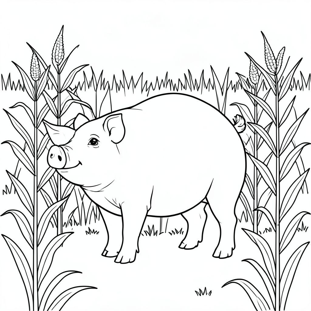 solo, chủ đề đơn, một đầu, hai mắt, hai tai, bốn chân, một đuôi, tỷ lệ tự nhiên, quy mô thích hợp trong môi trường, đúng giải phẫu, Con lợn, Cánh đồng ngô, thân cây, mùa hè, đơn giản, làm sạch, lý lịch, cánh đồng, cao, Ngang, Ánh sáng mặt trời, trang màu, nghệ thuật đường, nền trắng, Solo, chủ đề đơn, đúng về mặt giải phẫu, giải phẫu hoàn hảo