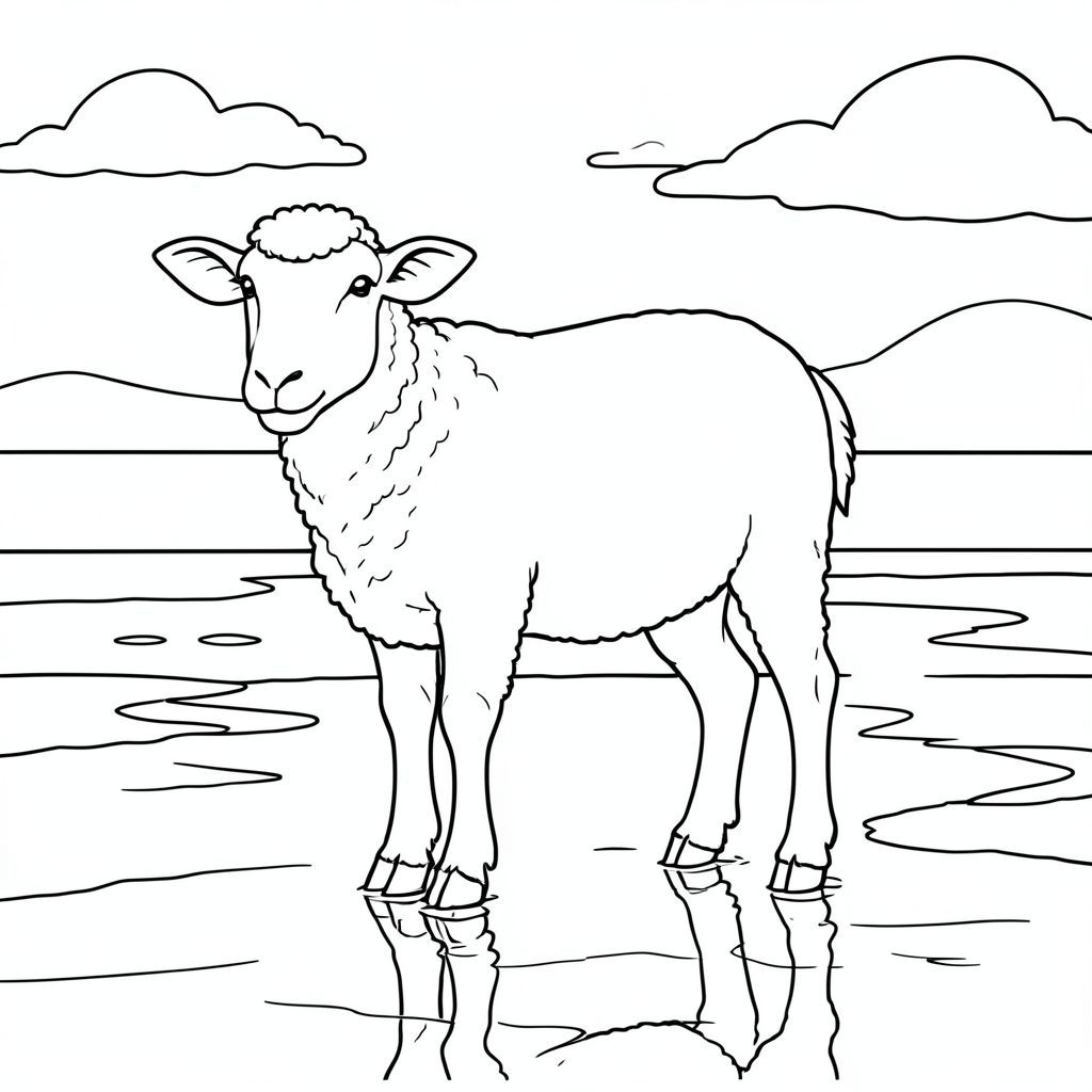 solo, chủ đề đơn, một đầu, hai mắt, hai tai, bốn chân, một đuôi, tỷ lệ tự nhiên, quy mô thích hợp trong môi trường, đúng giải phẫu, Cừu, Hoàng hôn, thủy triều phẳng, nước nông, Sự phản chiếu, Bầu trời, đơn giản, sạch sẽ, lý lịch, phong cảnh, đường chân trời, trang màu, nghệ thuật đường, nền trắng, solo, chủ đề đơn, đúng giải phẫu, giải phẫu hoàn hảo