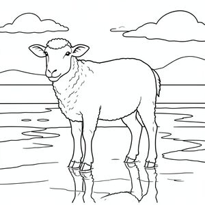 solo, chủ đề đơn, một đầu, hai mắt, hai tai, bốn chân, một đuôi, tỷ lệ tự nhiên, quy mô thích hợp trong môi trường, đúng giải phẫu, Cừu, Hoàng hôn, thủy triều phẳng, nước nông, Sự phản chiếu, Bầu trời, đơn giản, sạch sẽ, lý lịch, phong cảnh, đường chân trời, trang màu, nghệ thuật đường, nền trắng, solo, chủ đề đơn, đúng giải phẫu, giải phẫu hoàn hảo