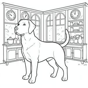 solo, chủ đề đơn, một đầu, hai mắt, hai tai, bốn chân, một đuôi, tỷ lệ tự nhiên, quy mô thích hợp trong môi trường, đúng giải phẫu,, Cửa hàng đồ cổ, Cửa sổ, đồng hồ, đồ nội thất, Kệ, bụi, đơn giản, dọn dẹp, lý lịch, đồ cũ, tô màu, nghệ thuật đường, nền trắng, solo, chủ đề đơn, đúng về mặt giải phẫu, giải phẫu hoàn hảo