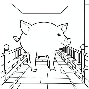 solo, chủ đề đơn, một đầu, hai mắt, hai tai, bốn chân, một đuôi, tỷ lệ tự nhiên, quy mô thích hợp trong môi trường, đúng giải phẫu, Con lợn, Con đường hẹp, kênh, gạch, bàn là, lan can, đơn giản, sạch sẽ, lý lịch, nội thất trắng, không điền, trang màu, nghệ thuật đường, nền trắng, solo, chủ đề đơn, đúng về mặt giải phẫu, giải phẫu hoàn hảo